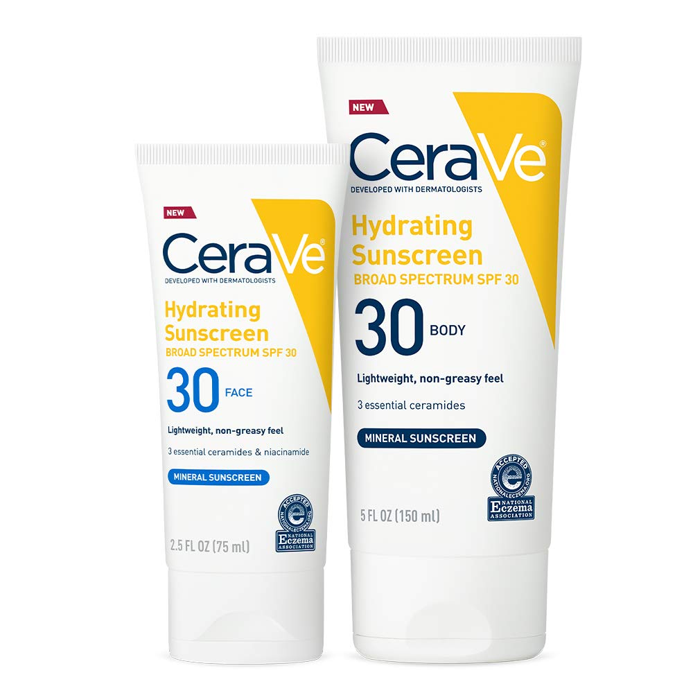 Cerave Sunscreen Bundle SPF 30 | Contains Mineral Sunscreen for Face SPF 30, 2.5 Ounce, and Mineral Body Sunscreen SPF 30, 5 Ounce 1 ea Beauty & Personal Care CeraVe