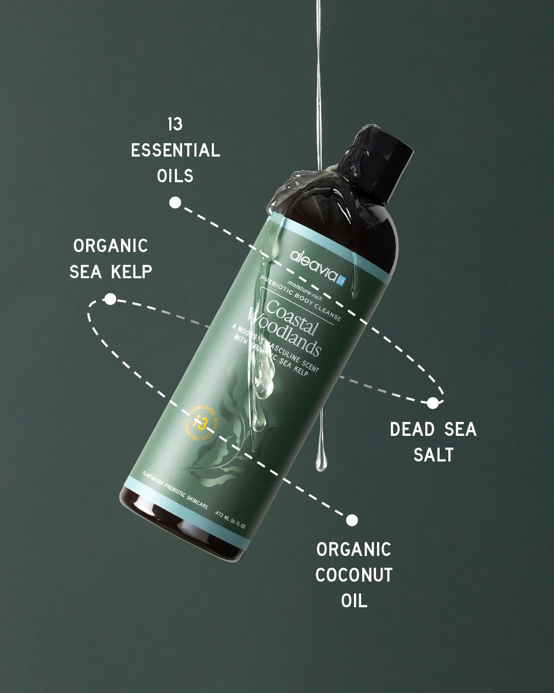 Aleavia Coastal Woodlands Mens Body Cleanse - Organic & All-Natural Prebiotic Body Wash for Men, Woodsy Notes Scented with 13 Essential Oils Beauty & Personal Care Aleavia