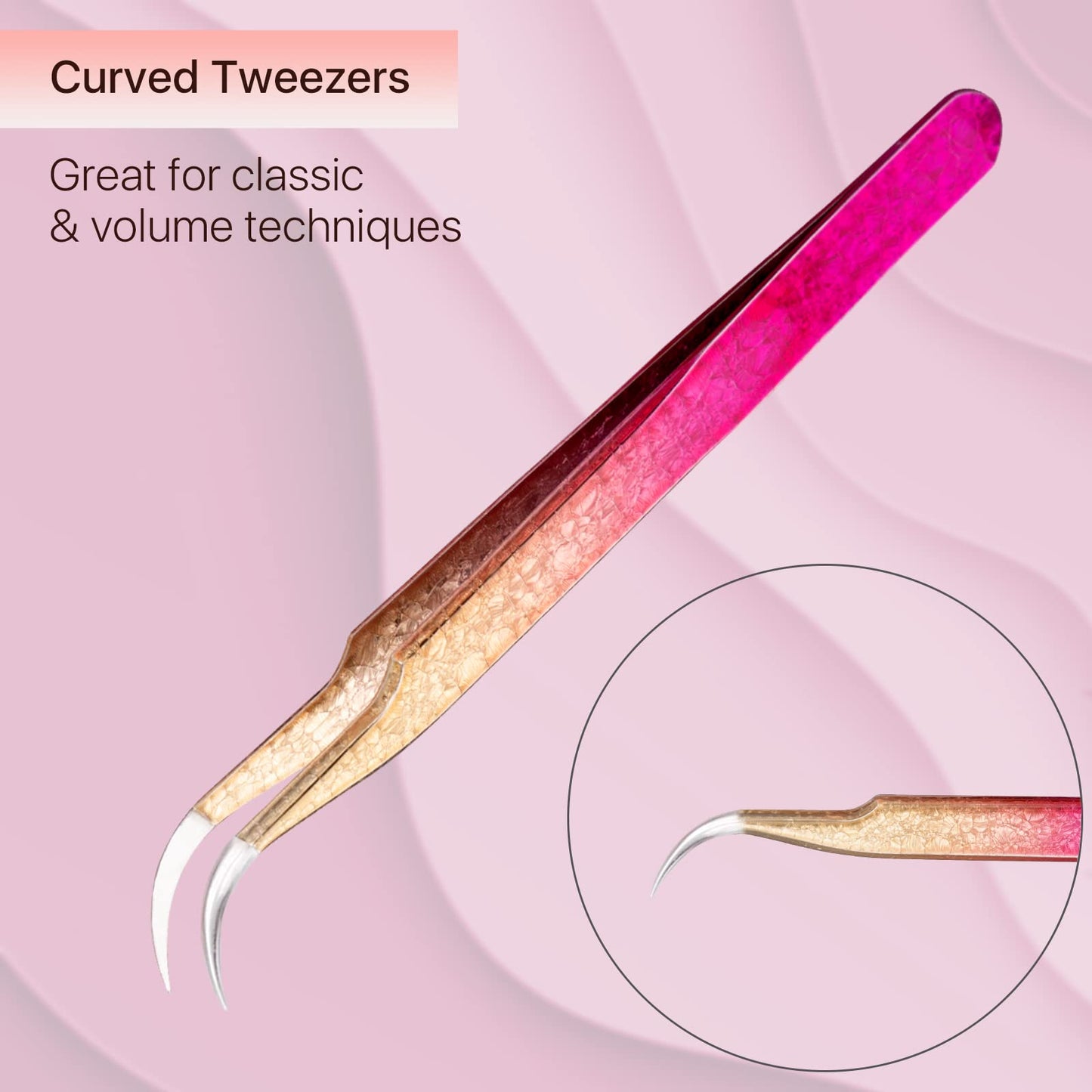 Miuffue Curved Eyelash Extension Tweezers Gold Pink Gradient Ice Crack Precision Stainless Steel Lash Extension Tweezers for Making Volume And Classic Beauty and Personal Care Miuffue