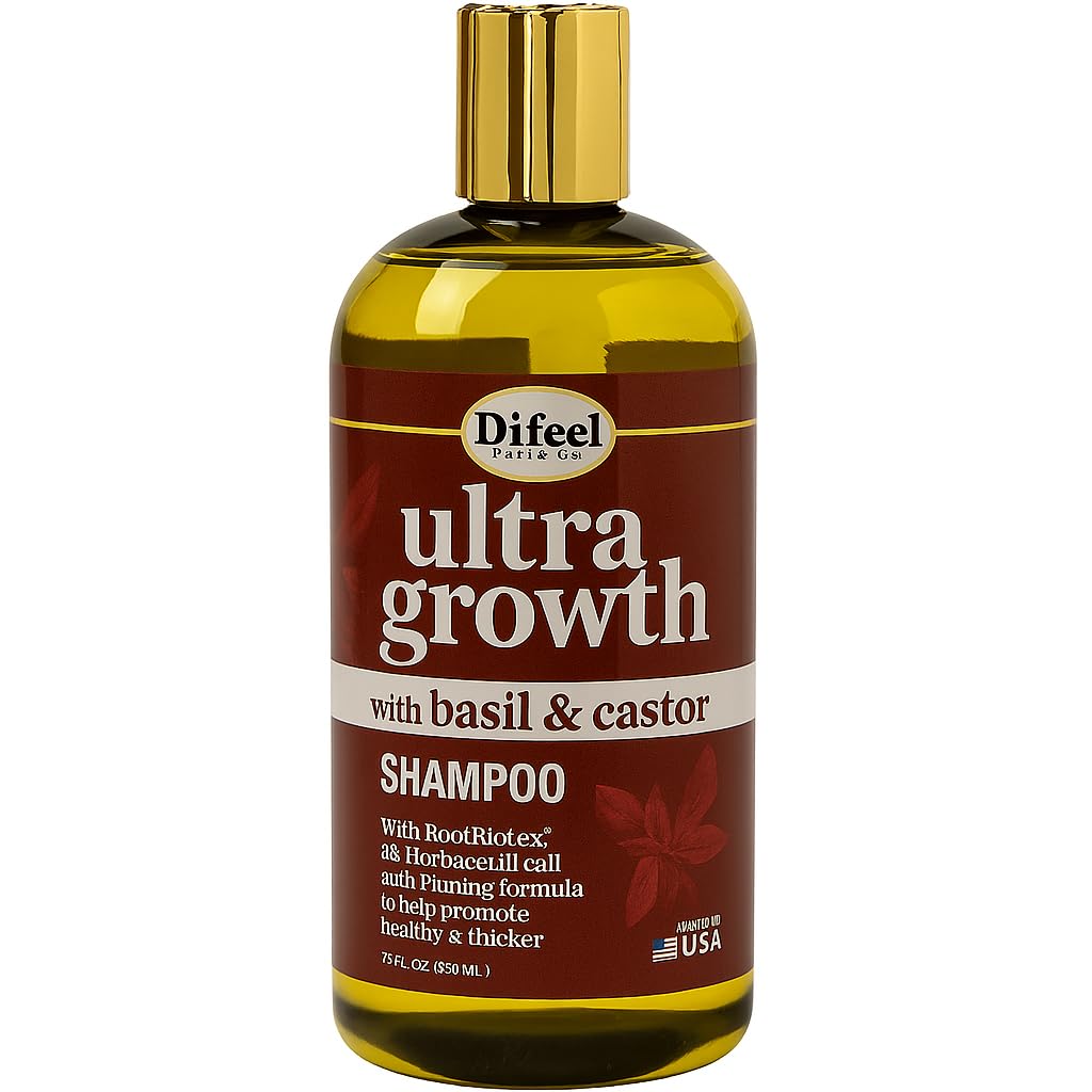 Difeel Brand Ultra Growth Shampoo, 12 oz - Made with Basil & Castor Oil, Sulfate Free, Natural , Pro Growth for Thinning Hair, Unisex