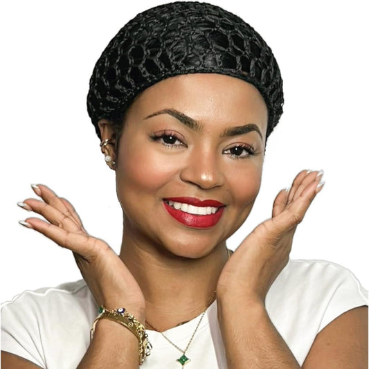 Tubi Mesh Crochet Hair Net Knit Snood Hat Thick Short Women Hairnet Wrap Doobie Dominican Snoods Cover Ornament for Sleeping (Black) Beauty and Personal Care Tubi