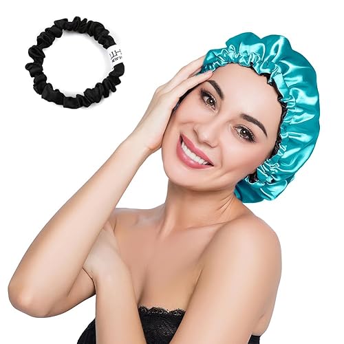 ELIHAIR Stain Bonnet Silky Sleep Cap Adjustable Satin Cap for Night Sleeping Hair Bonnet Reversible Double Layer Peacock Blue/Black Beauty & Personal Care ELIHAIR