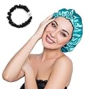 ELIHAIR Stain Bonnet Silky Sleep Cap Adjustable Satin Cap for Night Sleeping Hair Bonnet Reversible Double Layer Peacock Blue/Black Beauty & Personal Care ELIHAIR