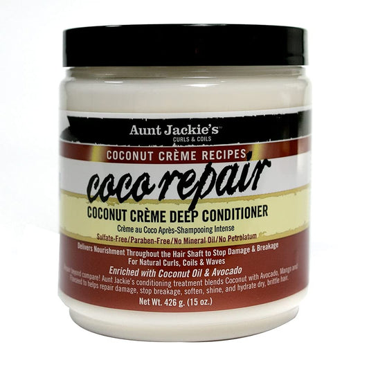 Aunt Jackie's Coconut Crème Recipes Coco Repair Deep Hair Conditioner, Delivers Nourishment, Stops Damage, Breakage for Natural Curls, 15 oz