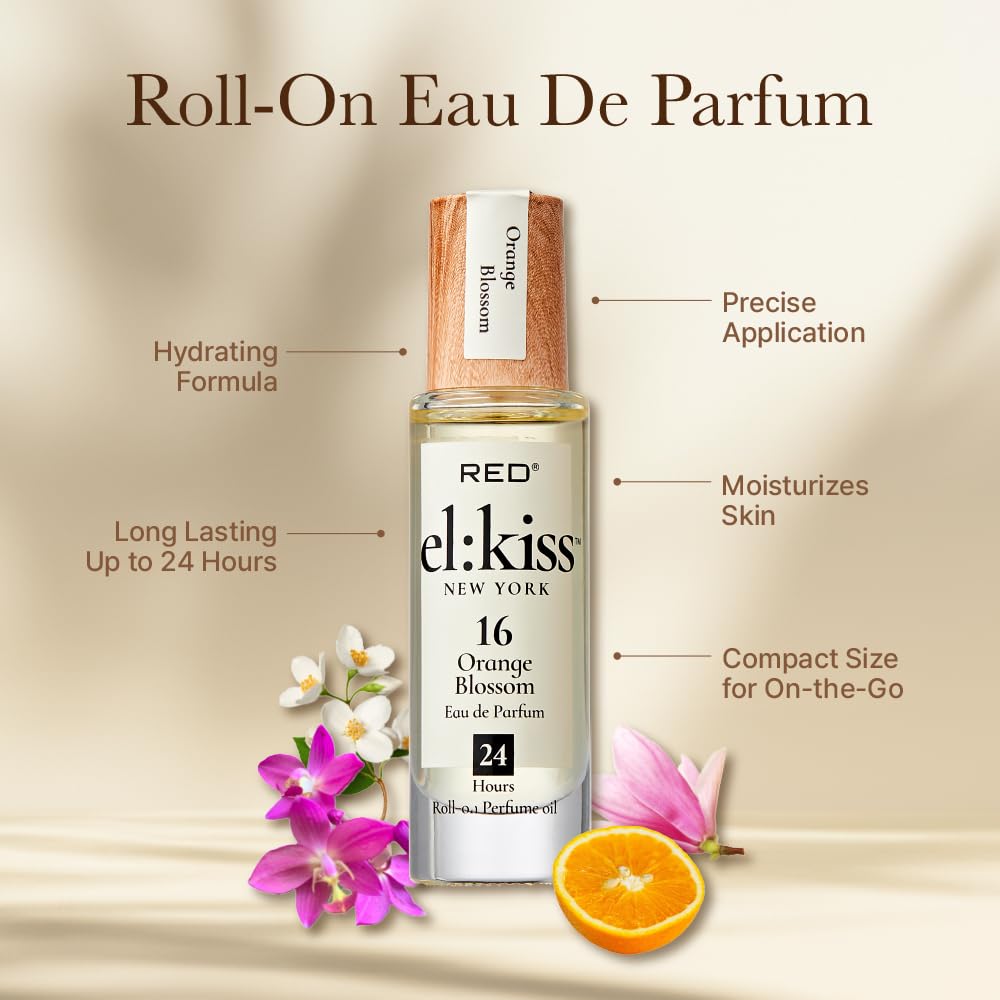 EL:KISS Roll On Perfume, Orange Blossom Inspired by J'adore, Eau de Parfum 12mL (.40 Fl Oz), Hydrating & Long-Lasting, Alcohol & Mineral Oil-Free Beauty & Personal Care EL:KISS