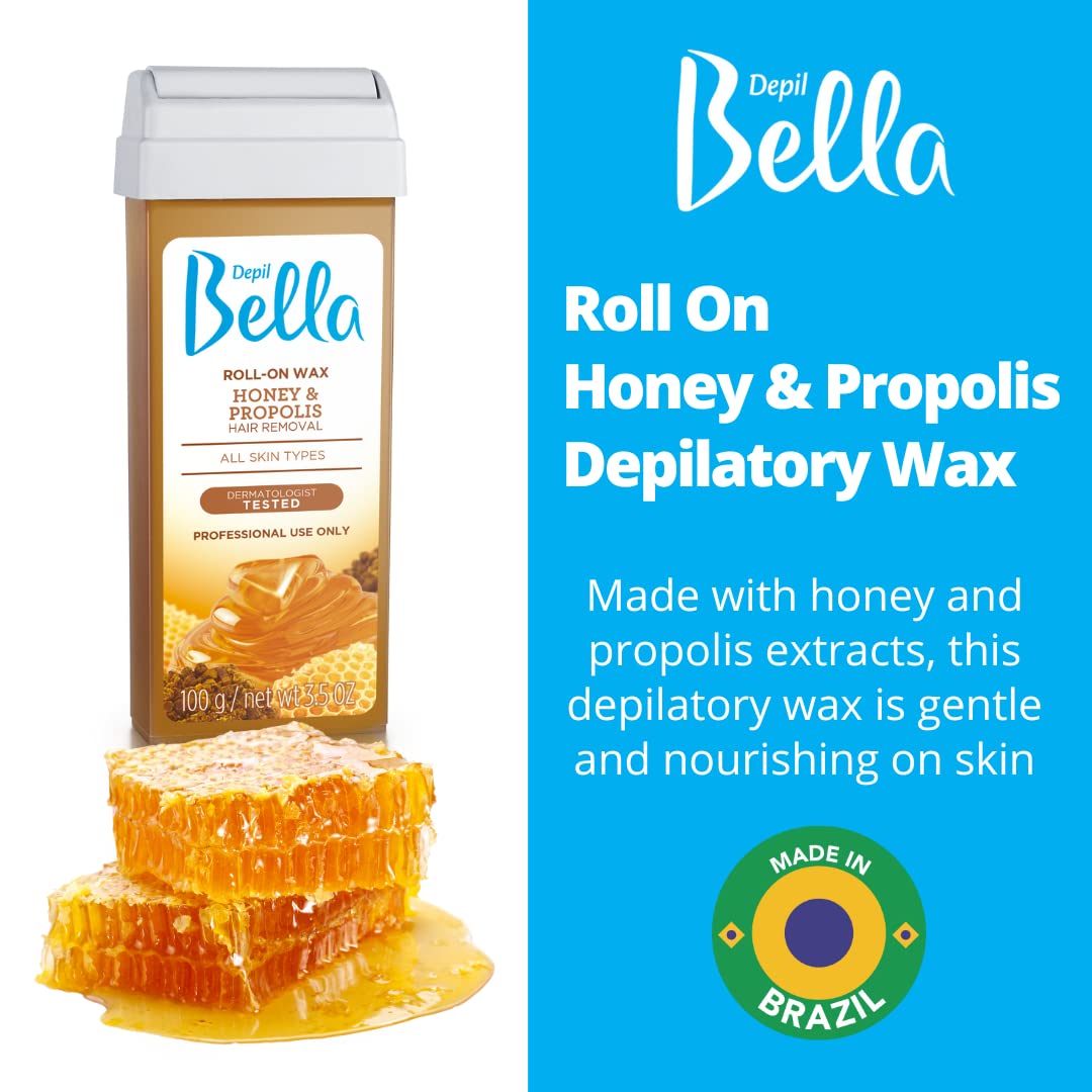 Depil Bella Brazilian Roll On Wax Honey and Propolis Depilatory - Body Waxing, Hair Removal Wax-Cartridge - For Men and Women - Home Self Waxing Beauty and Personal Care DEPIL BELLA