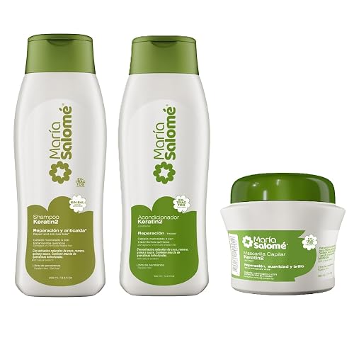 Maria Salome Keratin2 Hair Repair and Loss Prevention kit of Shampoo 13.5 fl.oz. - Conditioner 13.5fl.oz. - Mask 11.8 fl.oz. Natural Products Beauty & Personal Care Maria Salome