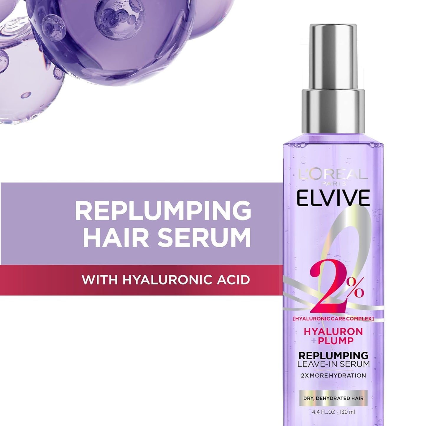 L'Oreal Paris Elvive Hyaluron Plump Moisture Plump Hair Serum for Dehydrated, Dry Hair with Hyaluronic Acid Care Complex, Paraben-Free, 4.4 Fl Oz (3 Beauty & Personal Care L'Oreal Paris