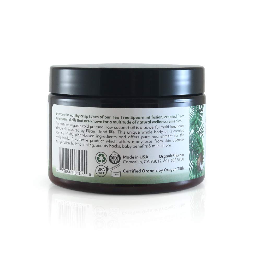 Organic Fiji Raw Cold Pressed Coconut Oil for Hair, Skin, Face & Body | Relaxing Massage Oil | Tea Tree Spearmint,12 oz for Women Men & Baby Beauty & Personal Care Organic Fiji