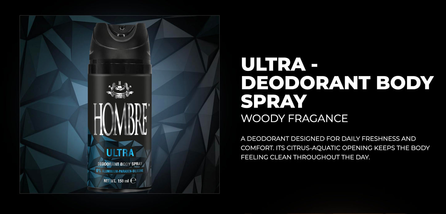 HOMBRE Ultra Spray Deodorant for Men - Woody Citrus-Aquatic Freshness - Aluminum-Free Deodorant Body Spray - Daily Odor Protection 150 ml (Pack of 1) Beauty and Personal Care HOMBRE