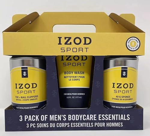 IZOD Sport 3 Pack Body Care, Toe & Nail Clippers, Body Wash and 40g Sponge, Blue & Yellow Beauty & Personal Care IZOD