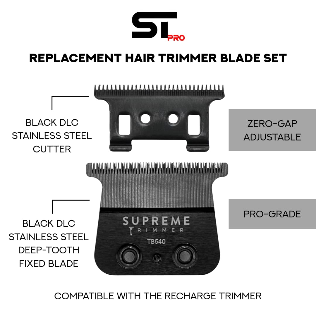 Supreme Trimmer Replacement Deep Tooth T-Blade TB540 - 0 Gap Adjustable, DLC Coated Stainless Steel Trimmer Blade for Recharge ST777 Beauty and Personal Care Supreme Trimmer