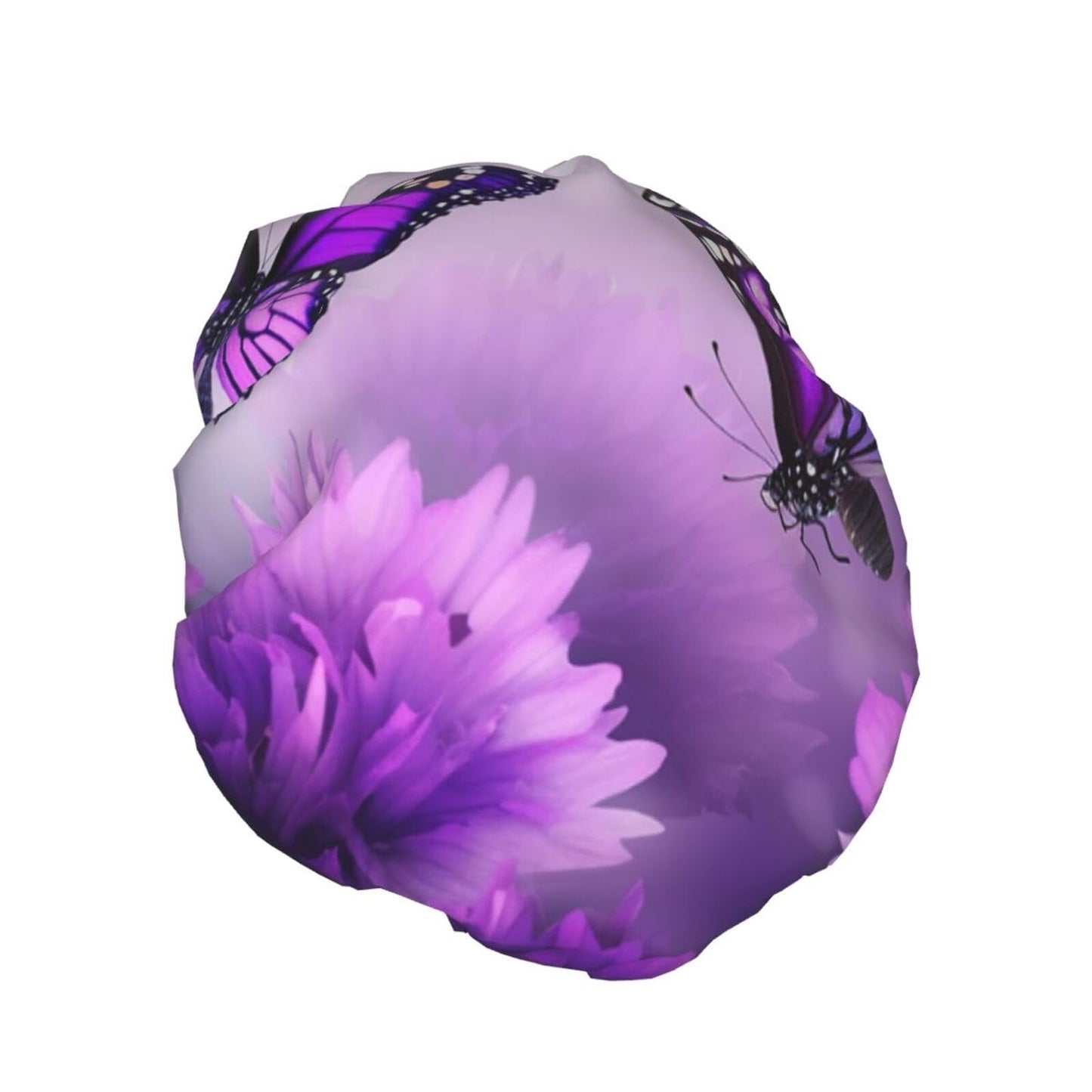 Purple Flower Butterflies Shower Cap for Women Men Large Reusable Shower Bonnet Double-Layer Waterproof Bath Caps Elastic Band Hair Hat for All Beauty and Personal Care BWLHJKE