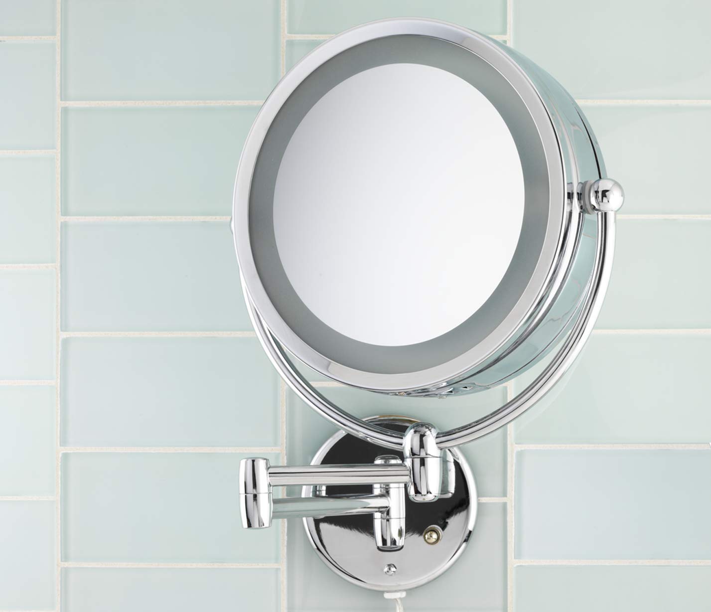 Danielle Creations 8-Inch Revolving Wall-Mounted Day/Night Lighted Vanity Makeup Mirror, 10X Magnification, Chrome Beauty & Personal Care DC DANIELLE