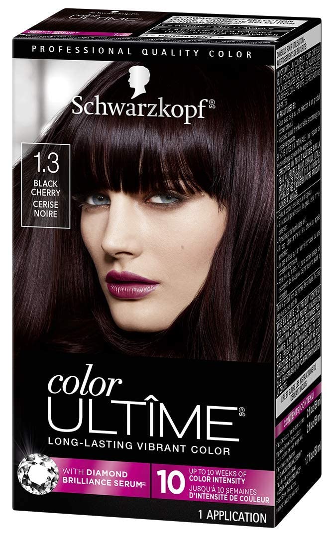 Schwarzkopf Color Ultime 1.3 Black Cherry Hair Dye, Permanent Intense Black with Diamond Brilliance, Fade-Resistant, Covers Grays, All Hair Textures Beauty & Personal Care Schwarzkopf