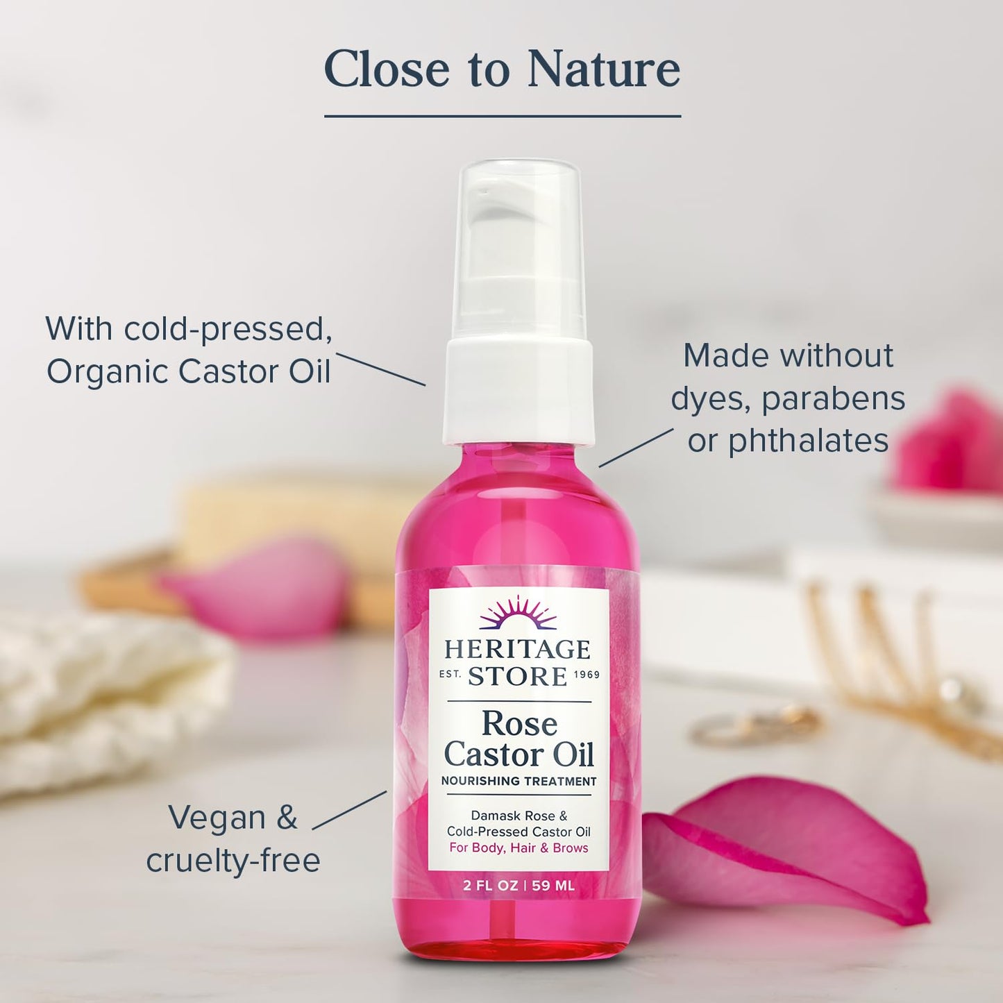 HERITAGE STORE Rose Castor Oil Serum, Oil, Rose (Btl-Glass) | 2oz Beauty & Personal Care HERITAGE STORE