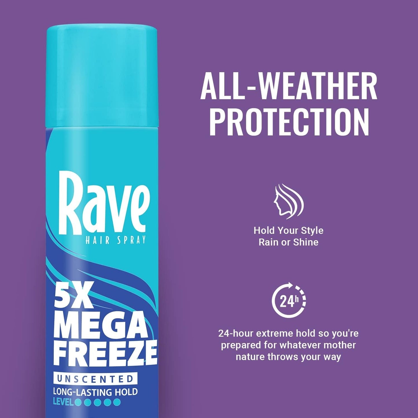 Rave 5X Mega Freeze Unscented Aerosol Hairspray by Rave - Heat Protection, Long Lasting Firm Hold - Minimizes Frizz and Static - 2 pc Beauty & Personal Care rave