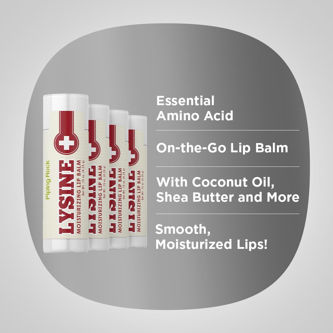 Piping Rock Lysine Lip Balm - 4 Pack - Moisturizing Ointment - Non-GMO and Gluten Free Beauty and Personal Care Piping Rock