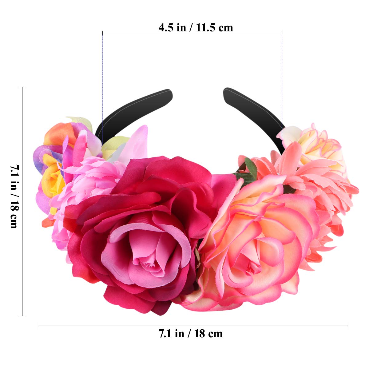 Amosfun Mexican Flower Headband Rose Flower Crown Wedding Headband Headdress for Halloween Masquerade Party Cosplay Headdress