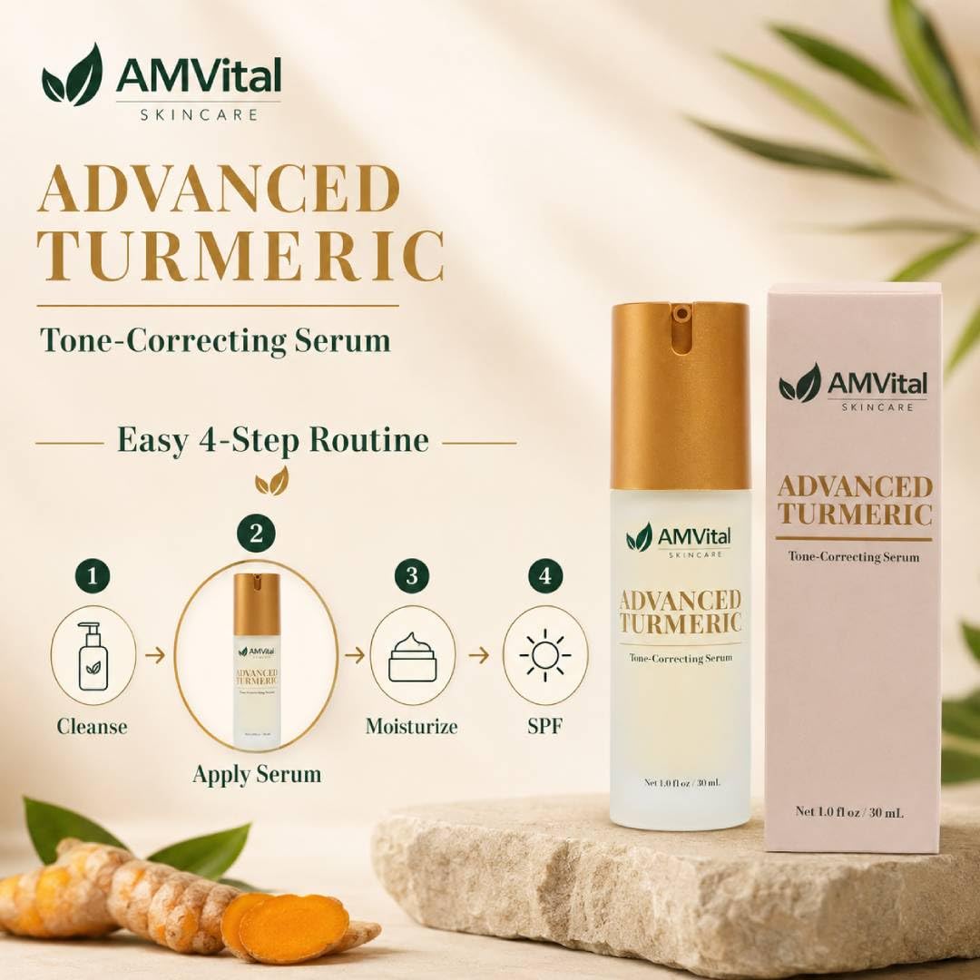 AMVital Advanced Turmeric Tone-Correcting Serum, Lightweight Daily Face Serum for Uneven-Looking Tone, Dullness & Dark Spots, Turmeric-Based Skin Beauty & Personal Care AMVital