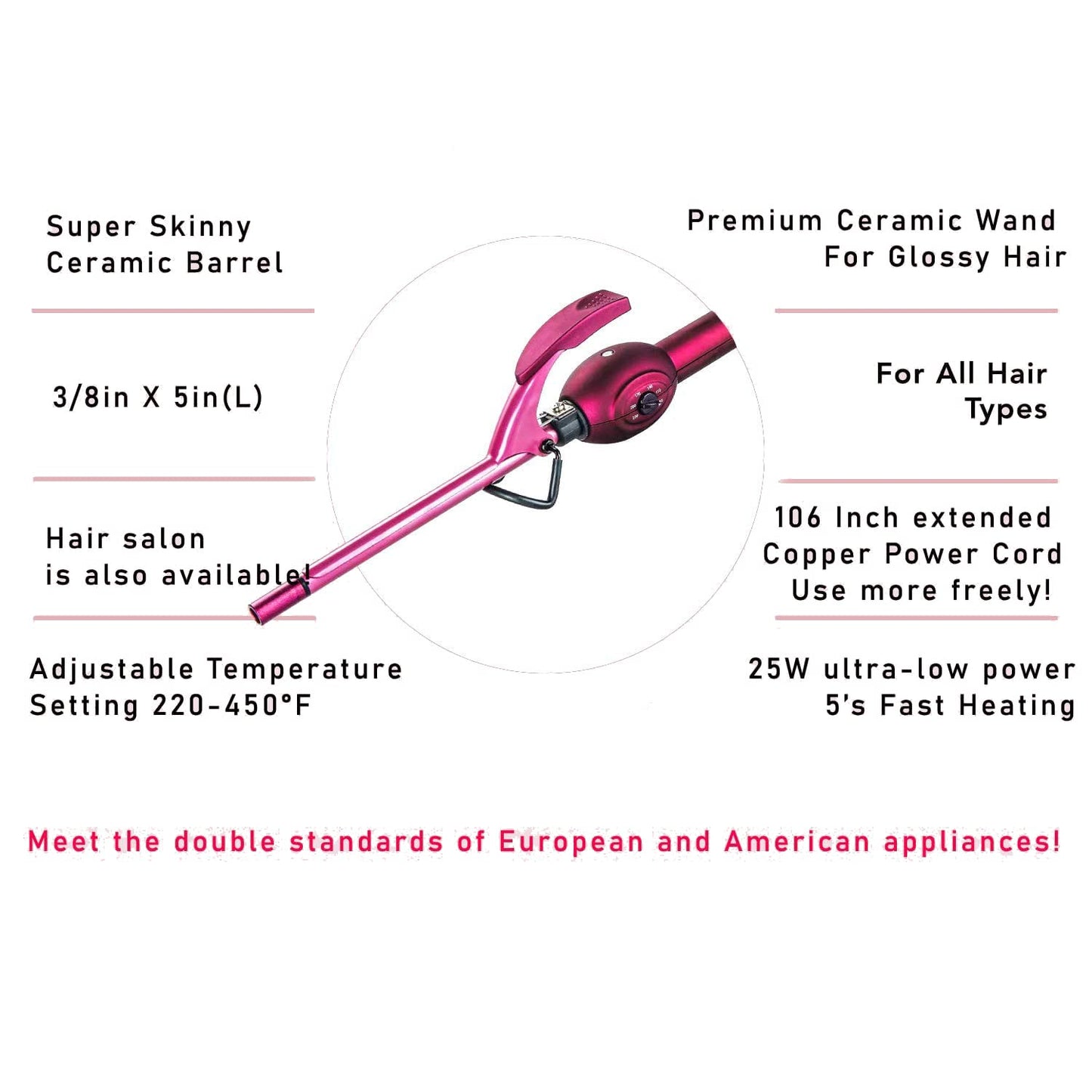 MBHAIR 9mm Thin Curling Wand Hair Curler, 3/8 Small Barrel Skinny Hair Curling Iron Wand Professional Super Tourmaline Ceramic Barrel Small Tongs Beauty & Personal Care MBHAIR