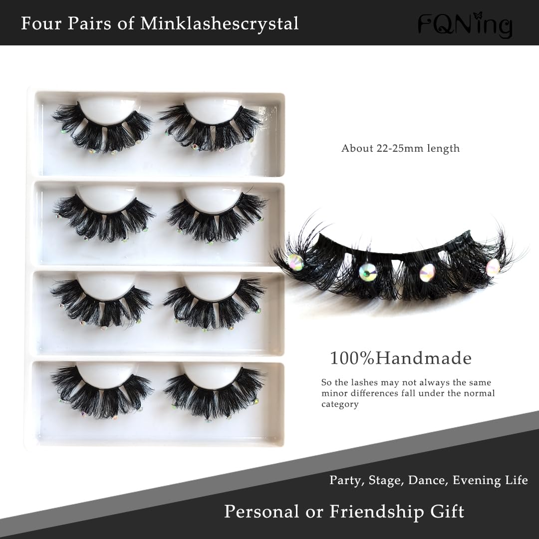 Mink Lashes with Glitter Rhinstones for Party Dramatic Diamond Decorative Gem Eyelashes (crystal) Beauty & Personal Care FQNing