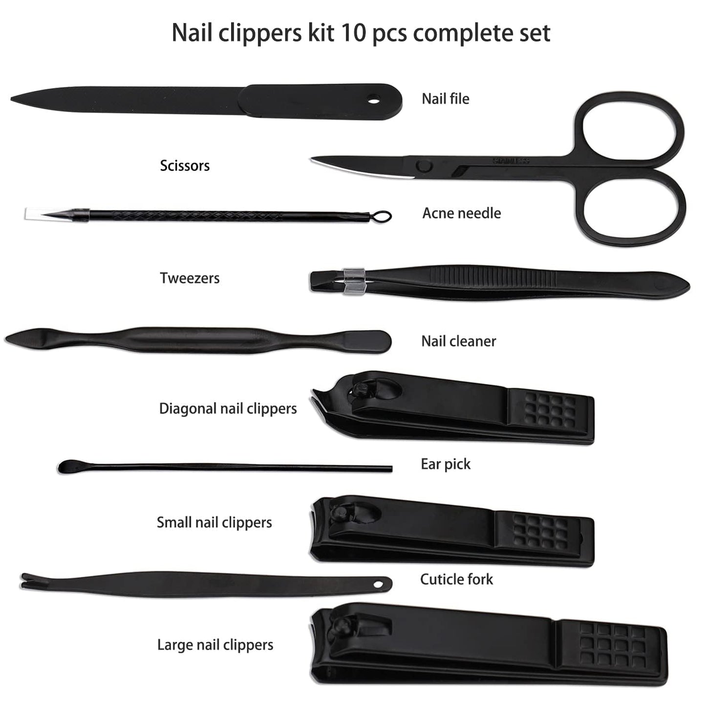 Glamne Manicure Set Nail Clippers Kit Professional Stainless Steel Nail Care Tools with Leather Travel Case 10 in 1 Black Beauty & Personal Care GLAMNE