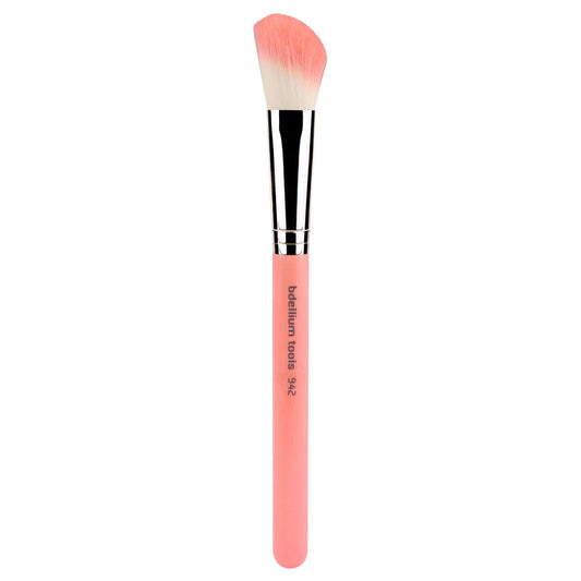 Bdellium Tools Professional Makeup Brush - Pink Bambu Series 942 Slanted Contour - With Soft Synthetic Fibers, For Adding Dimension to the Face (Pink