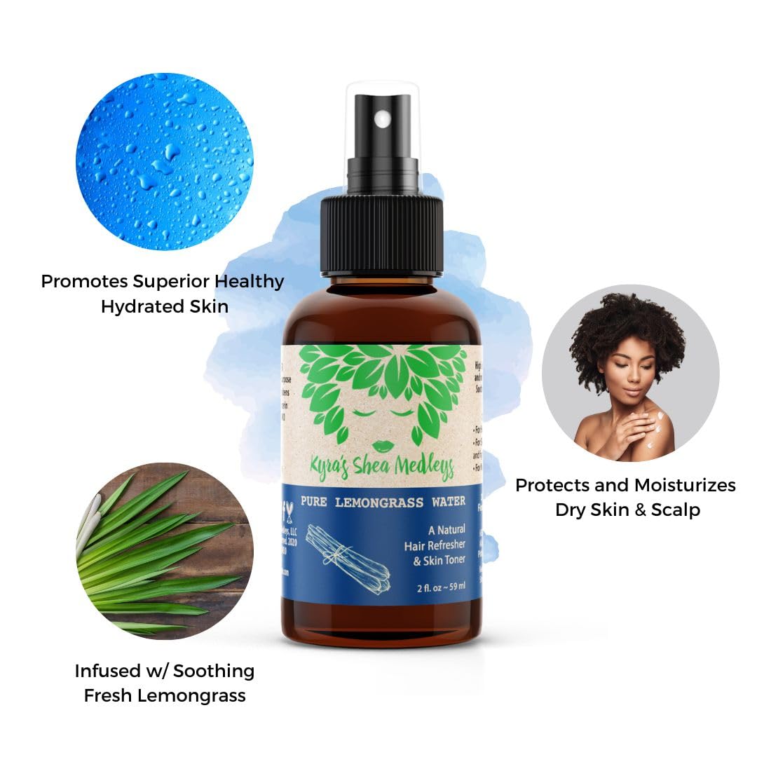 Multiuse Lemongrass Water Toner Mist for Face, Body, and Hair - Pure Distilled Lemograss Water Spray - Soothes and Hydrates Skin, Scalp, Hair, & Nails Beauty & Personal Care Kyra's Shea Medleys