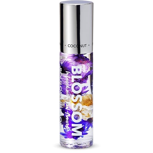 Blossom Roll on Lip Gloss, Scented Clear High Shine Moisturizing Lip Oil, Non Sticky, Infused with Real Flowers, Made in USA, 0.2oz, Coconut Beauty & Personal Care Blossom