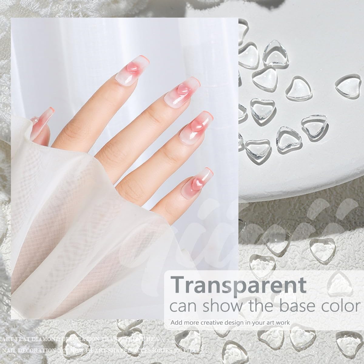 qiipii 300pcs Transparent Heart Nail Charms, 3 Sizes Mixed Size 3D Clear Cute Love Hearts Rhinestones Flatback Resin Crystals Diamonds Nail Art Beauty & Personal Care qiipii