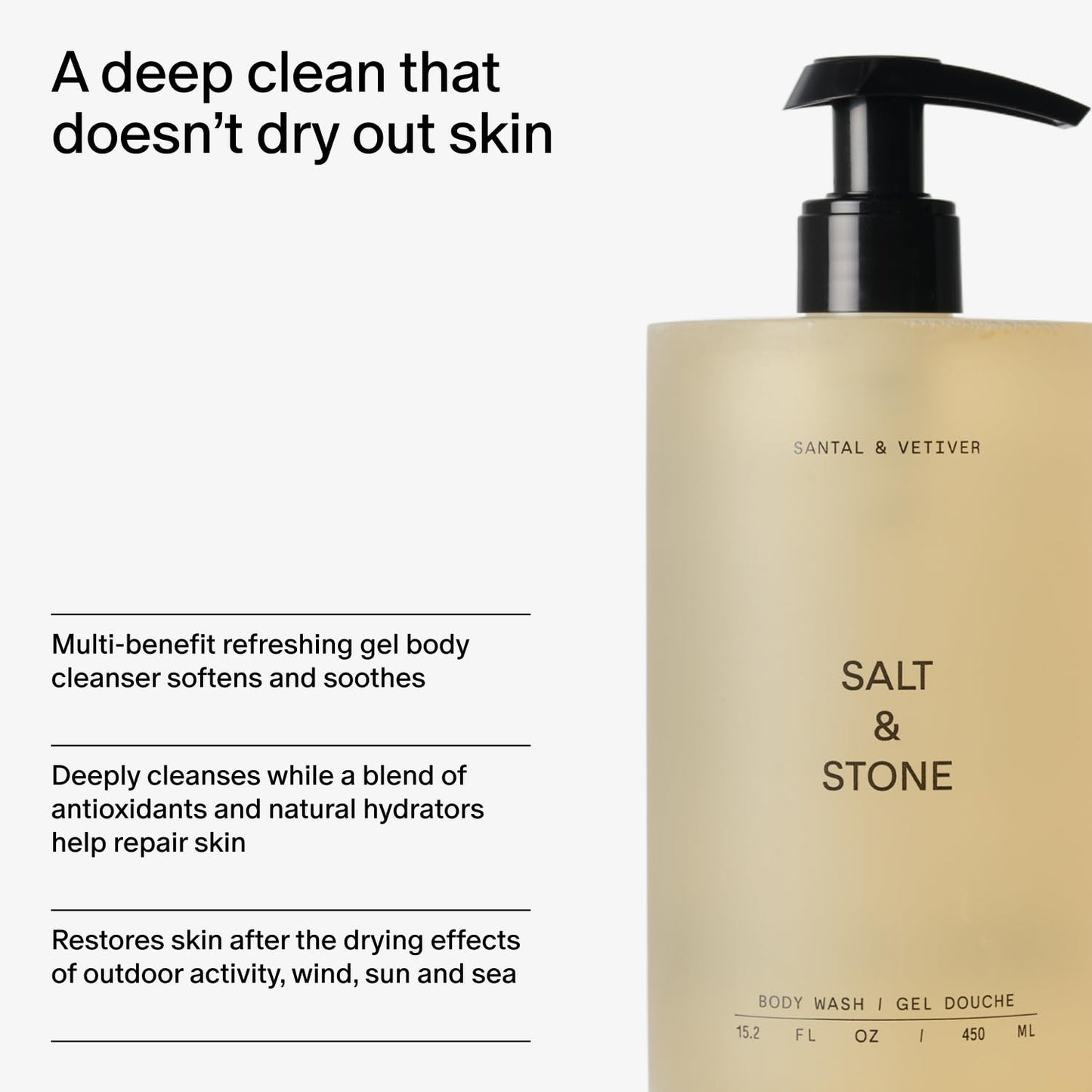 Salt & Stone Body Wash with Antioxidants for Deep Moisture | For Women & Men, Sulfate, Paraben, & Dye Free, Leaving Skin Soft and Hydrated | Santal Beauty and Personal Care Salt & Stone