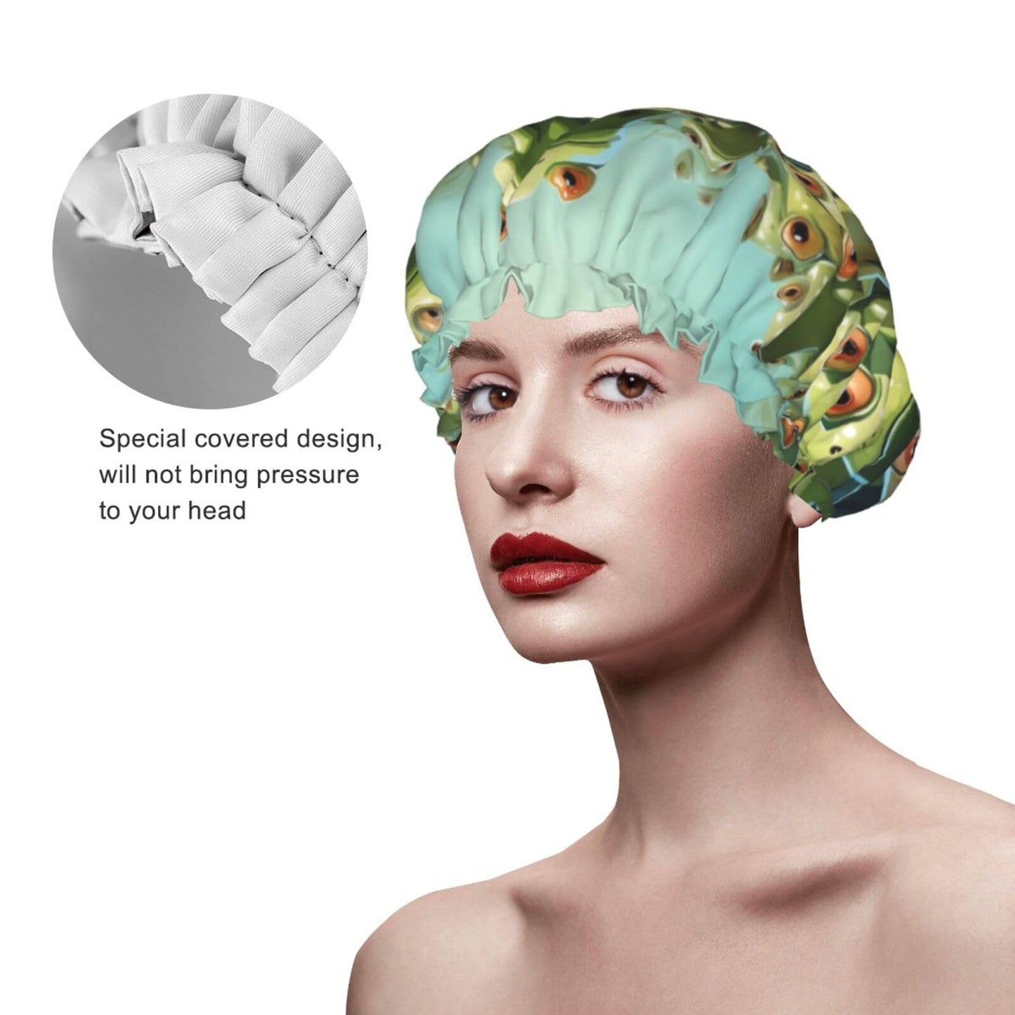 lots of frogs Shower Cap for Women Men Large Reusable Shower Bonnet Double-Layer Waterproof Bath Caps Elastic Band Hair Hat for All Hairstyles Beauty and Personal Care BWLHJKE
