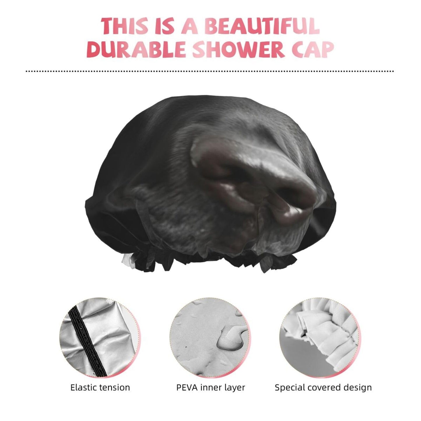 Black Dog Shower Cap for Women Men Large Reusable Shower Bonnet Double-Layer Waterproof Bath Caps Elastic Band Hair Hat for All Hairstyles Beauty and Personal Care BWLHJKE