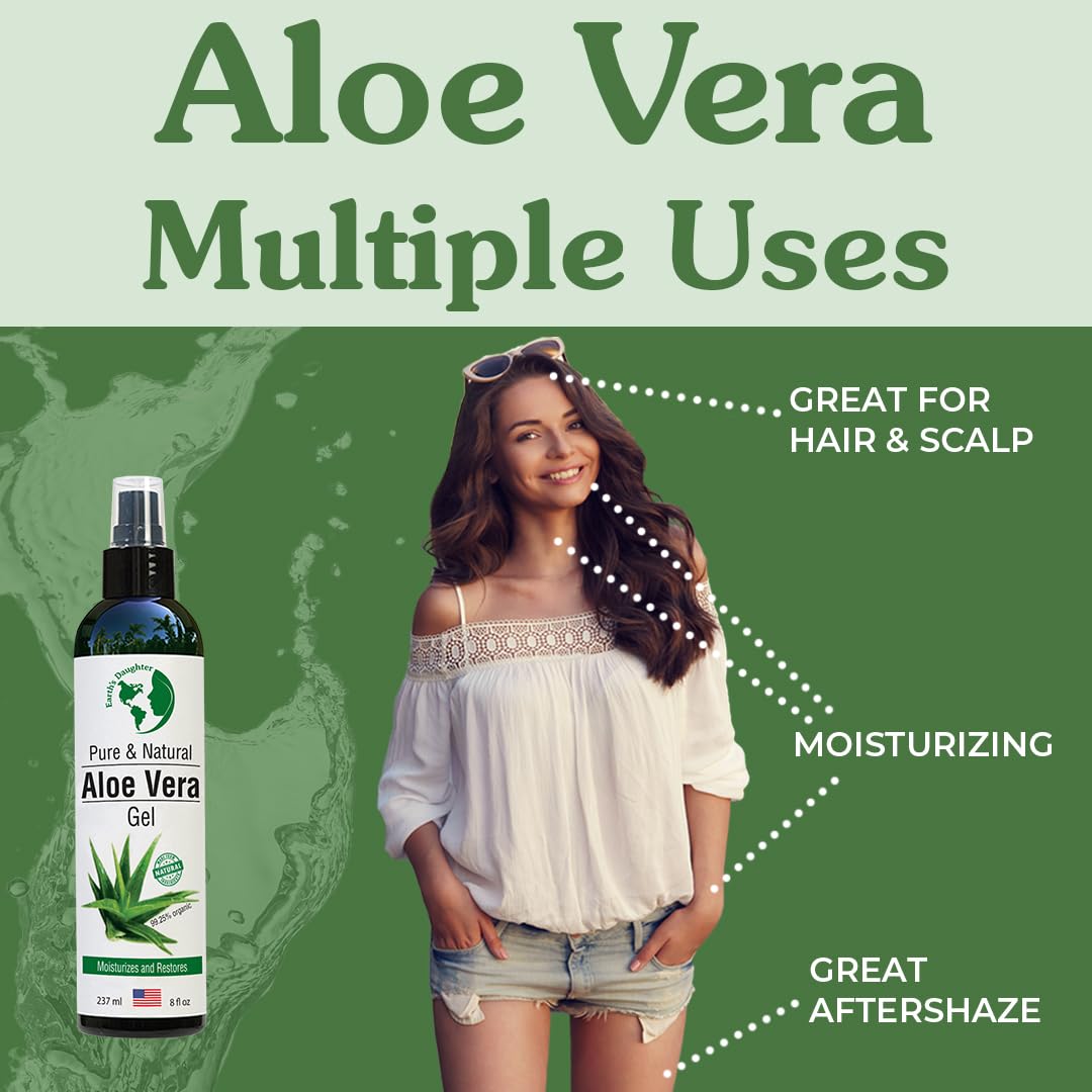 Earth’s Daughter Organic Aloe Vera Gel from Fresh Cut 100% Pure Organic Aloe leaves - Fast Absorbing for Face, Skin, Hair & Body - Vegan, Unscented Beauty & Personal Care Earth's Daughter