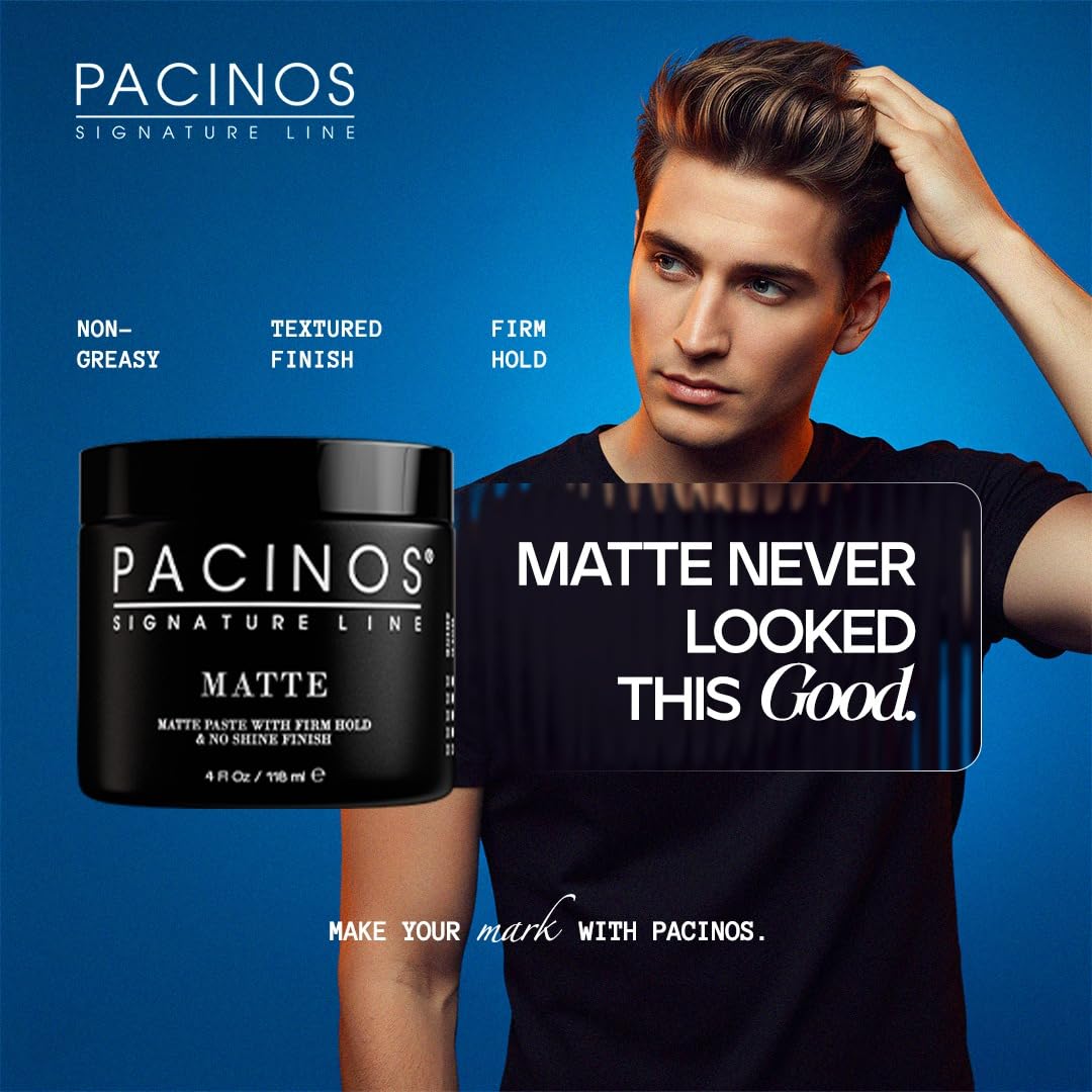 Pacinos Matte Hair Paste - Firm Hold, No Shine, Sculpting & Styling Wax, Long Lasting Definition & Texture, No Flakes, All Hair Types, 4 fl. oz. Beauty & Personal Care Pacinos