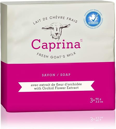 Goat Milk Soap Bar with Orchid Flower Extract, 3 Pack 3.2 oz each, moisturizing bar soap, creamy lather, Caprina fresh formula Beauty & Personal Care Caprina by Canus