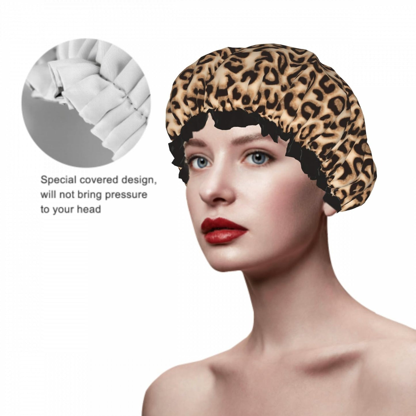Leopard Double Layer Waterproof Shower Cap for Women Reusable Fashion Bath Cap for All Long Hair Lengths Soft Bath Shower Hat Beauty and Personal Care farg