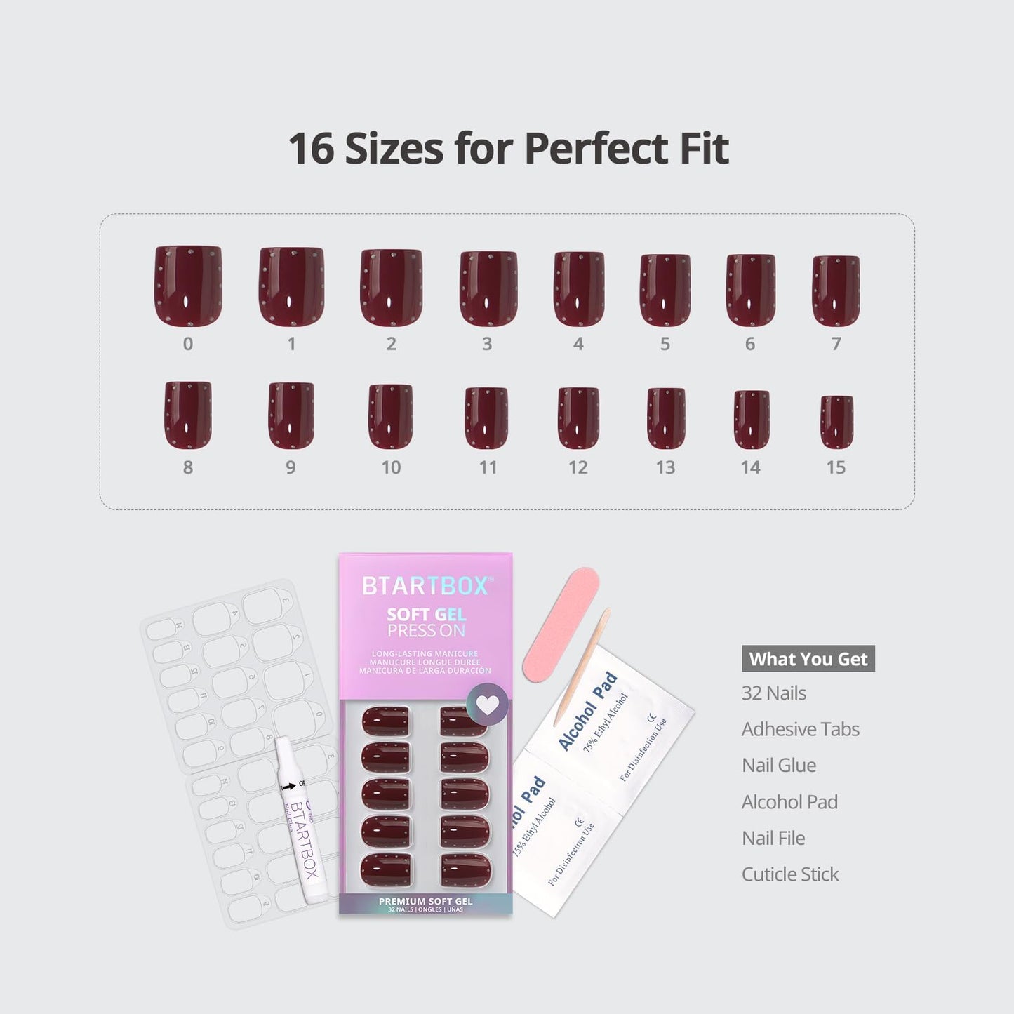 BTArtbox Press On Nails Short, Late Plans, XS Square, 3D Dark Red, 32Ct Beauty and Personal Care BTArtbox