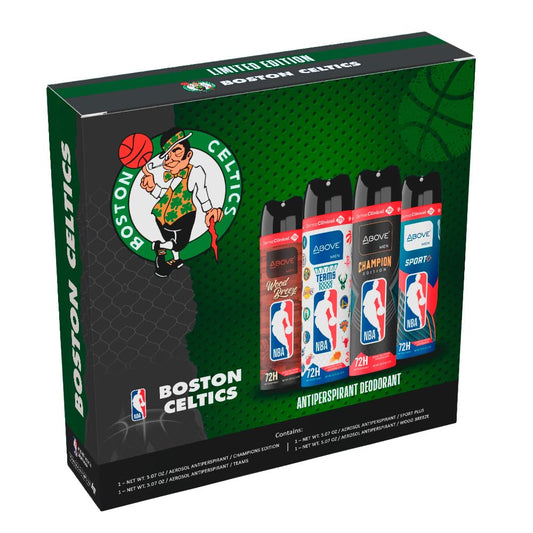Above NBA Antiperspirant Deodorant Spray for Men - BOSTON CELTICS Team Pack - 4 Scents - 72h - Dry Spray - No Stains - 5.07 oz - Pack of 4 Beauty and Personal Care NBA