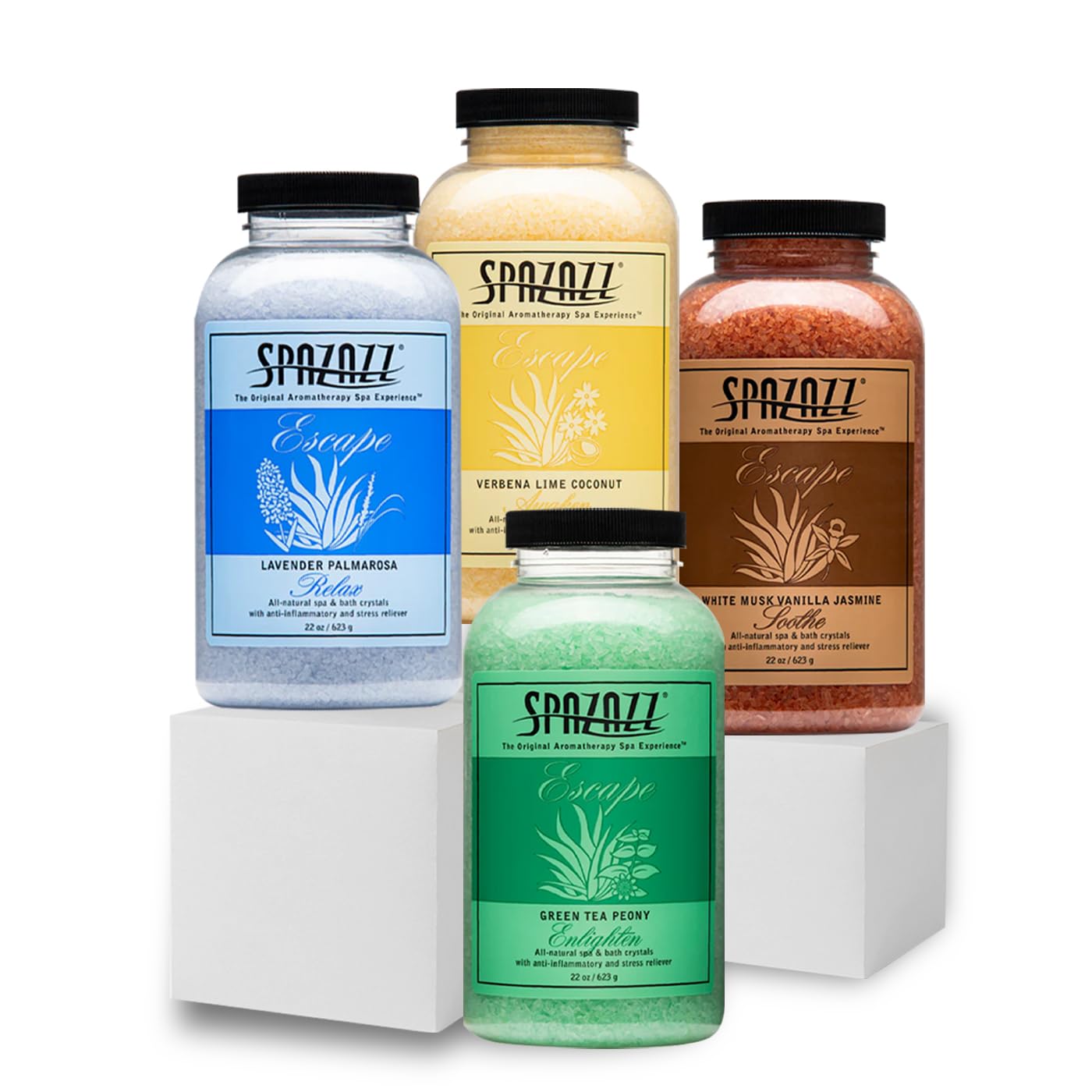 Hot Tub & Spa Bath Salt Aromatherapy Crystals Gift Set - Spazazz Escape Collection Bundle 4-Pack (22oz Each) - Lavender Palmarosa, Verbena Lime Beauty and Personal Care Spazazz