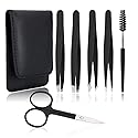 UUBAAR 6 PCS Professional Tweezers Set - Stainless Steel Precision Tweezer Kit for Eyebrows, Facial Hair, Ingrown Hair & Splinter Removal with Travel Beauty & Personal Care UUBAAR