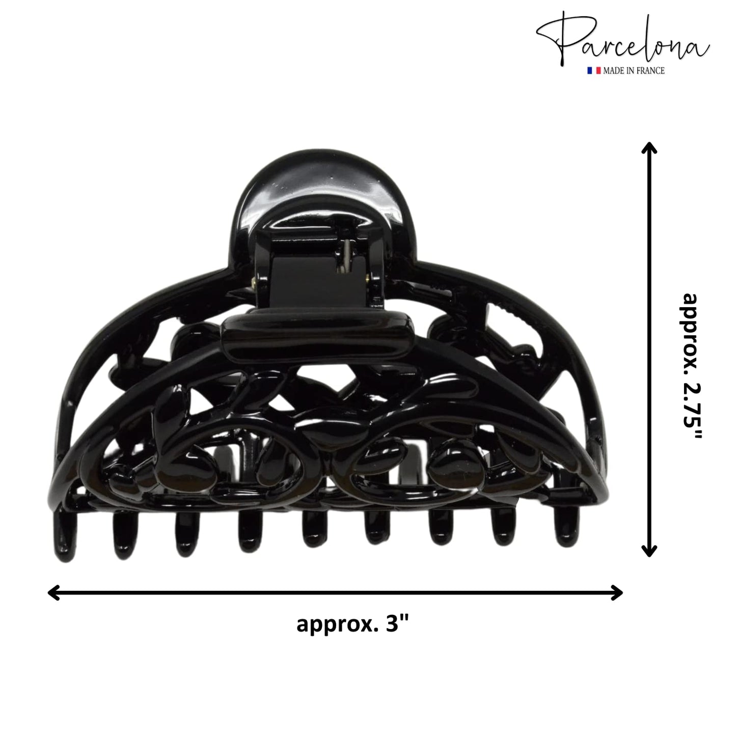 Parcelona French Jardin Black Medium Covered Spring Celluloid Jaw Hair Claw Clip Clamp Clutcher Beauty & Personal Care Parcelona