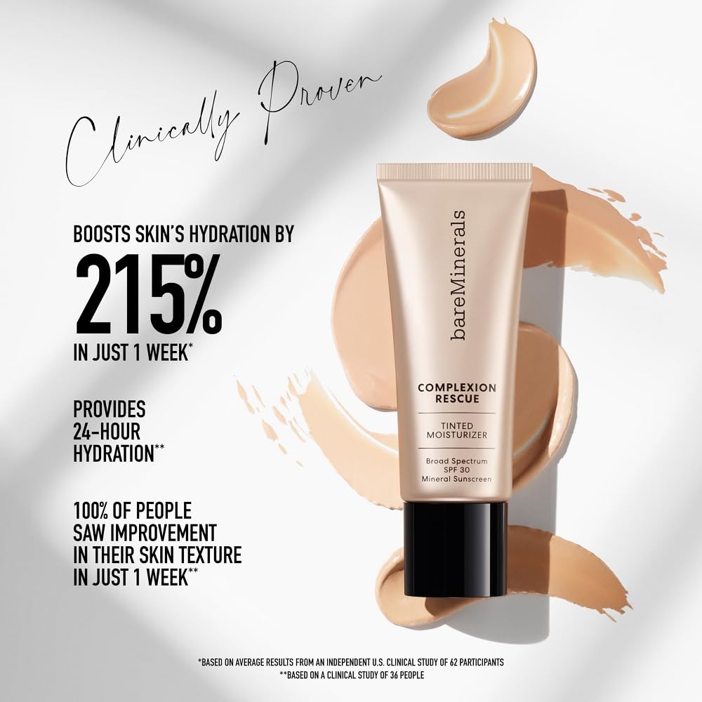 bareMinerals Complexion Rescue Tinted Moisturizer SPF 30 - Tinted Mineral Sunscreen for Face with Hyaluronic Acid + Squalane - 24HR Hydrating, Dewy Beauty and Personal Care bareMinerals