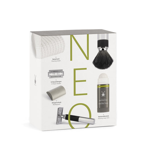 MÜHLE Gift Set NEO: Safety Razor and Shaving Brush Shaving Set - shave gift set including shave stick, blade guard, razor blade 10-pack and cotton Beauty and Personal Care MÜHLE