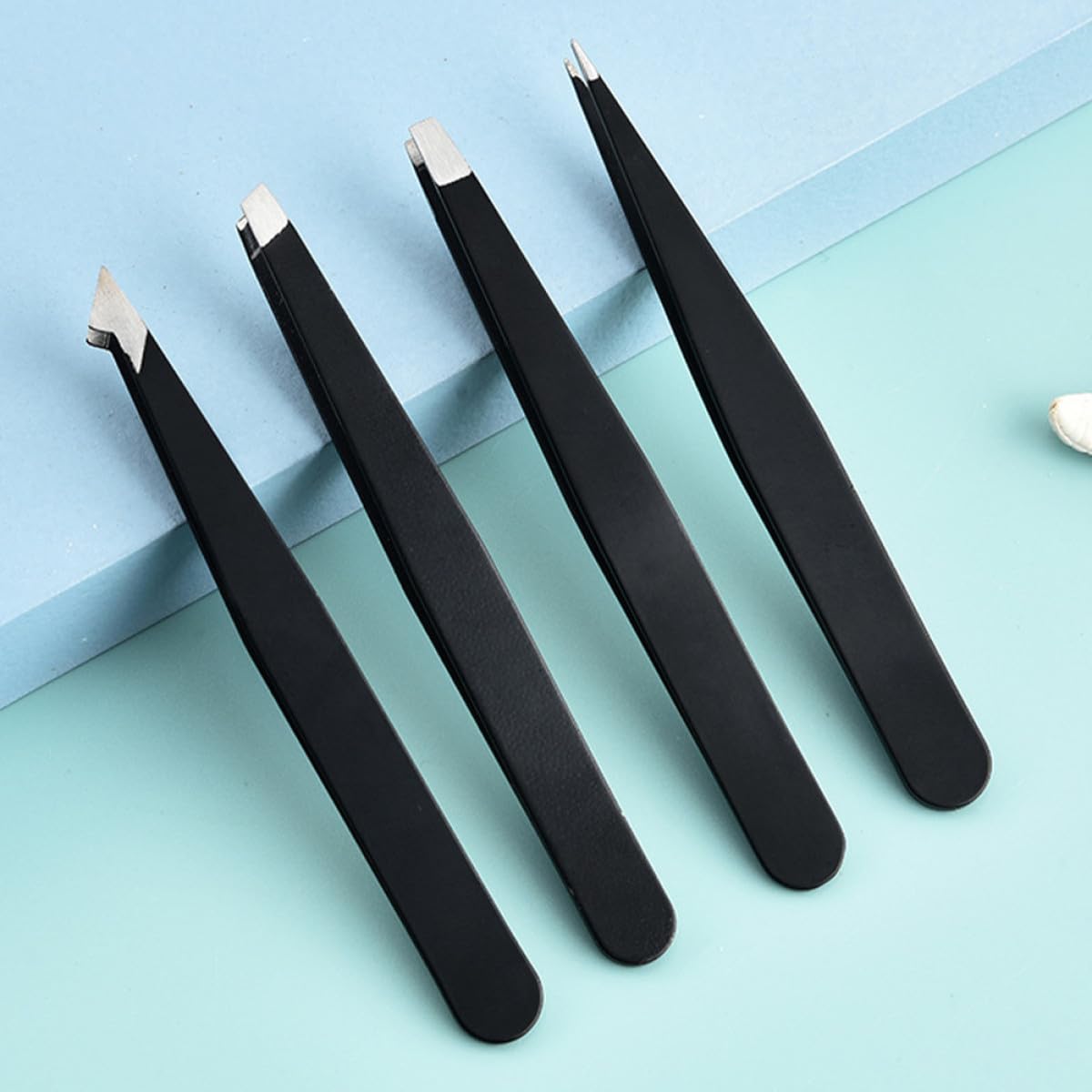 LALADEFIEE 4pcs Stainless Steel Black Eyebrow Tweezers Set 1.2mm Precision Flat Slant Point and Knife Tip for Facial Hair Removal and Eyelash Beauty and Personal Care LALADEFIEE