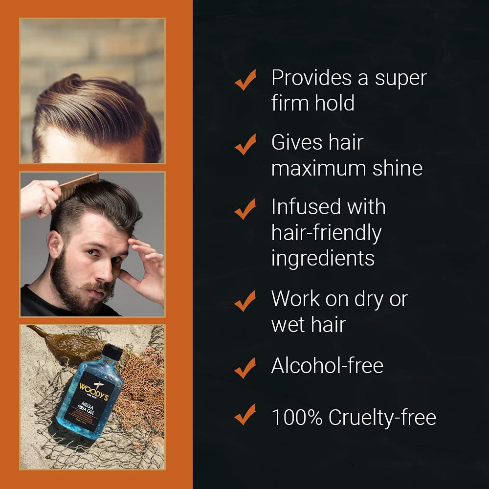 Woody's Mega Firm Hair Gel for Men, Strong Hold, Alcohol-Free, No Flakes, Men's Hair Gel for Strong Hold Styling, Mens Styling Gel - 12 fl oz Beauty & Personal Care Woody's