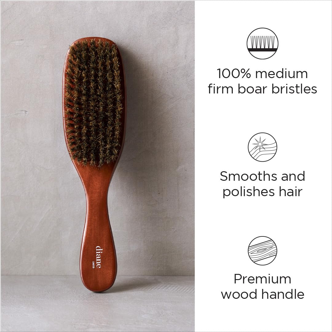 Diane Premium 100% Boar Wave Brush for Men and Barbers, Mens Hair Brush- Medium Bristles for Thick Coarse Hair - Use for Detangling, Smoothing, Wave Beauty & Personal Care Diane