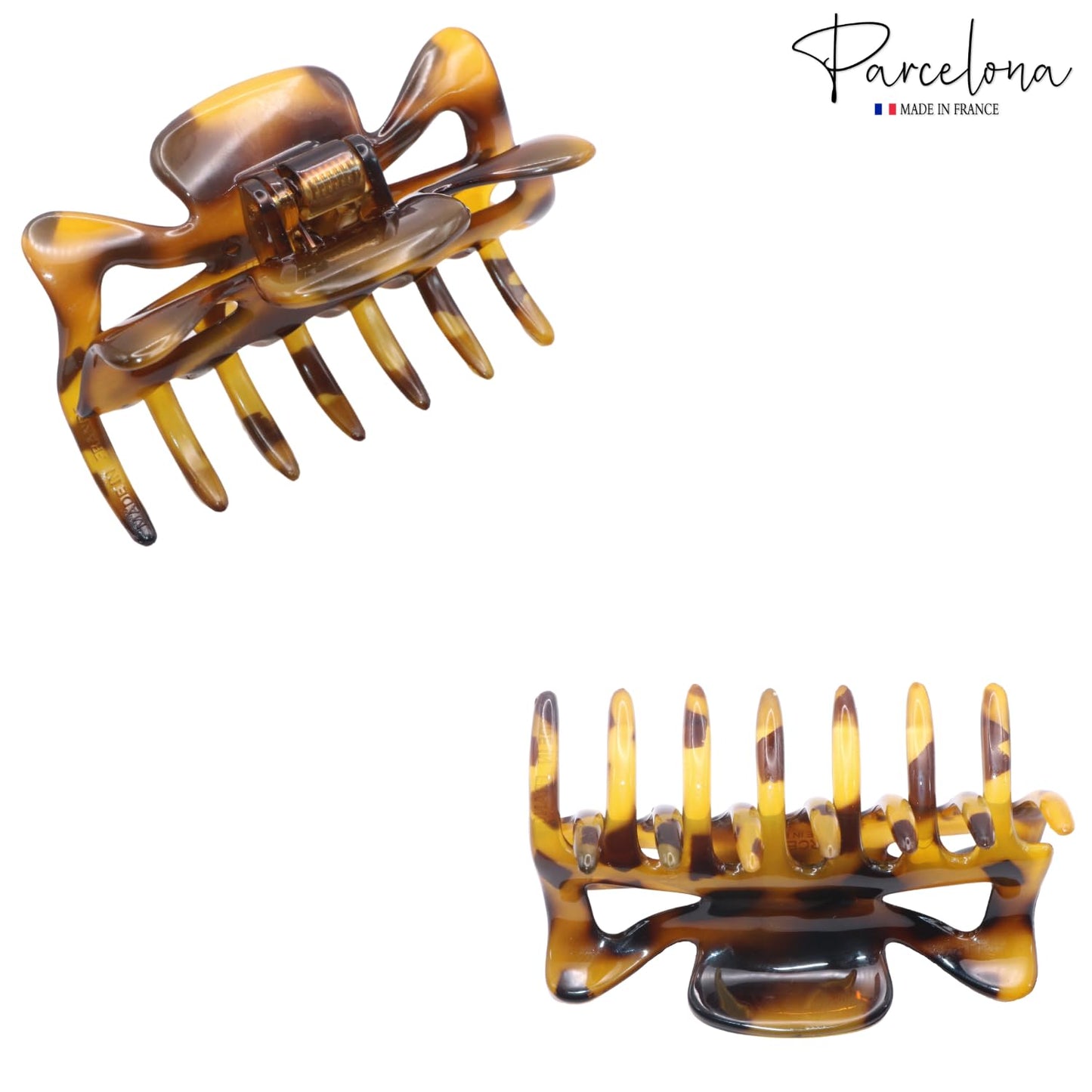 Parcelona French Classic Medium 3" Celluloid No Slip Grip Covered Spring Jaw Hair Claw Durable Styling Hair Accessories Women Strong Hold Girls Hair Beauty & Personal Care Parcelona