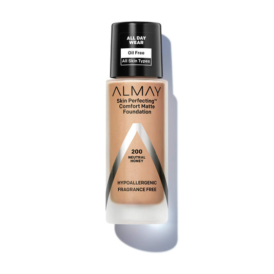 Almay Skin Perfecting Comfort Matte Foundation, Hypoallergenic, Cruelty Free, -Fragrance Free, Dermatologist Tested Liquid Makeup, Neutral Honey, 1